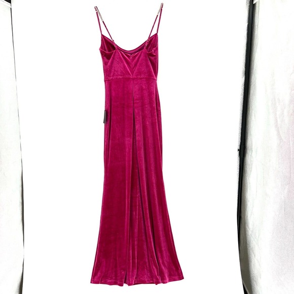Lulus Forever Luxe Hot Pink Velvet Rhinestone Mermaid Maxi Dress Formal Size XS - Picture 6 of 16